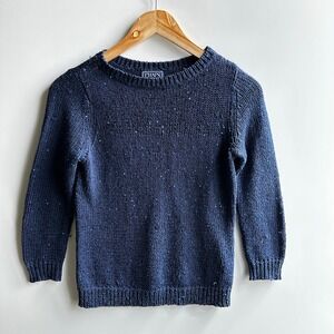 Chaps Classic Pettite Knit Sweater‎ Blue Sequin Crew Neck P/S Cozy Relaxed Fit
